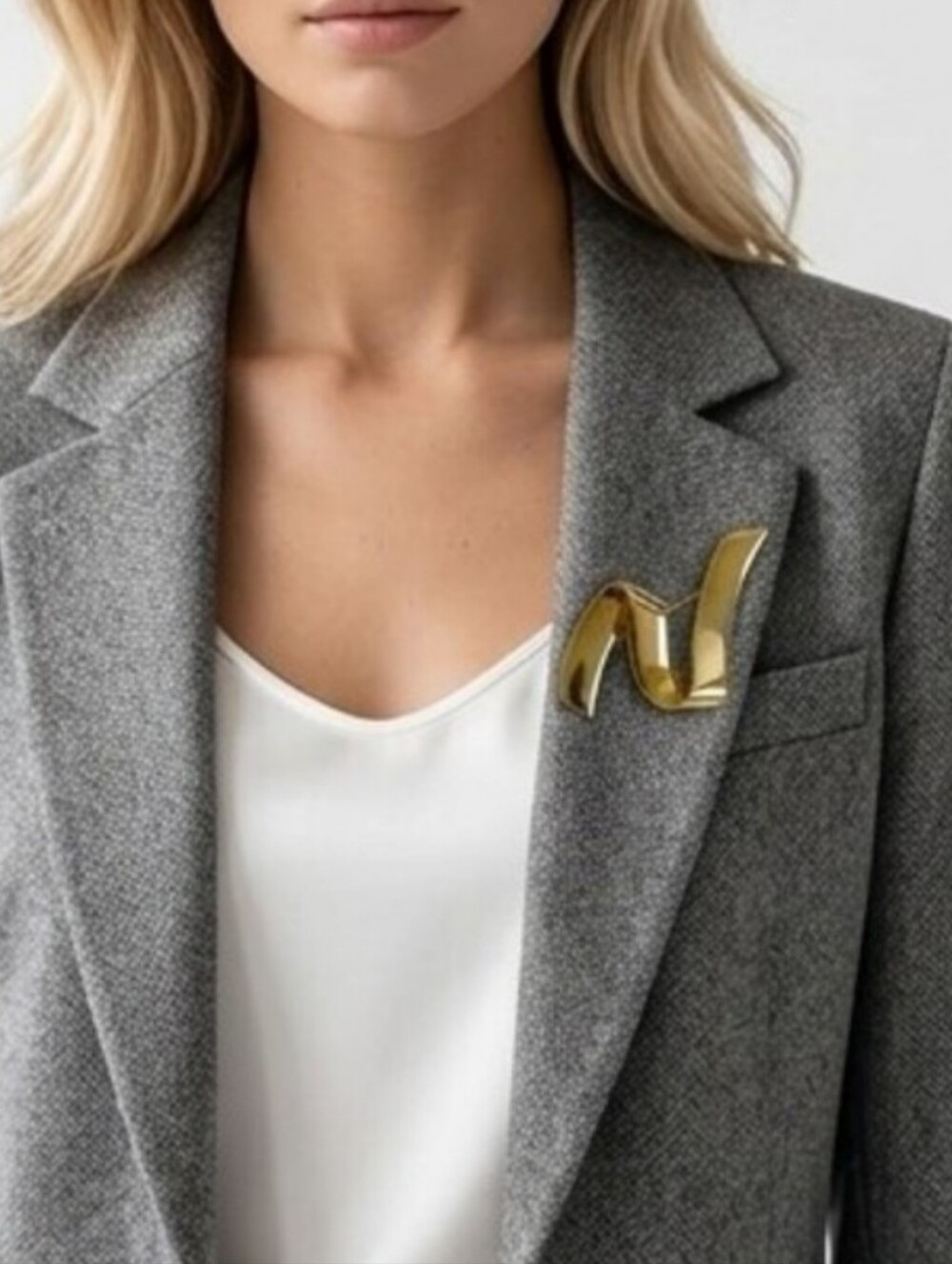Vintage Statement Gold Oversized Ribbon Brooch Abstract Wave Pin